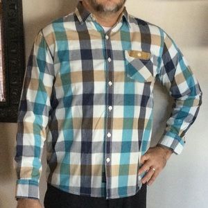 SEVEN7 JEANS LONG SLEEVE CHECKED SHIRT ELBOW PATCH EUC SZ LG